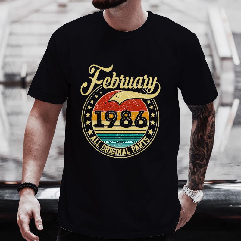 Unisex T-Shirt mit Rundhalsausschnitt Hergestellt 1986 Kassettenband Grafik-T-Shirt Retro Vintage Geburtstag Lässiges Kurzarm-Oberteil Für Musikgeschenk Tragen