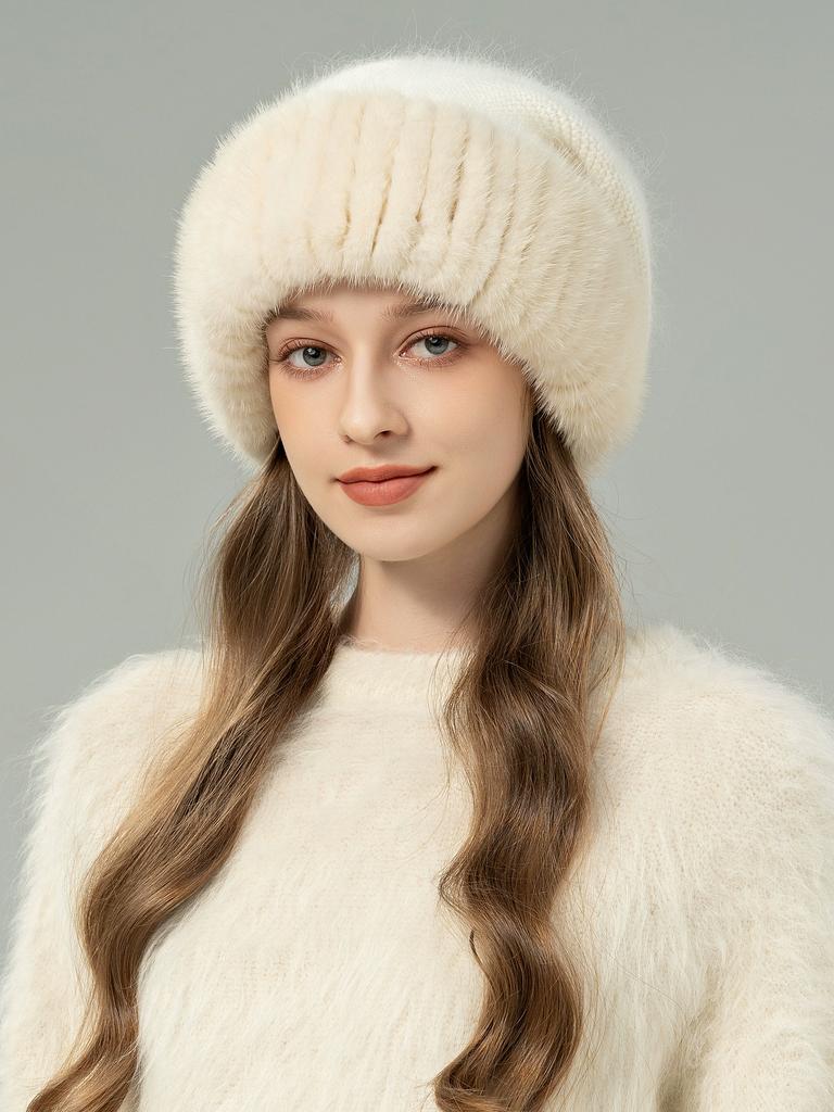 Mink Hair Hat Female Korean Version Winter New Rabbit Hair Blended Knitted Hat Temperament Headband Hat Showing Face Small Fur Hat