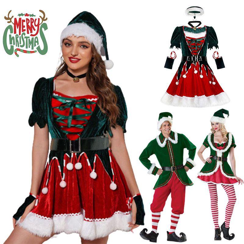 Deluxe Velvet Christmas Elf Santa Claus Cosplay Costumes Carnival Party Role Play