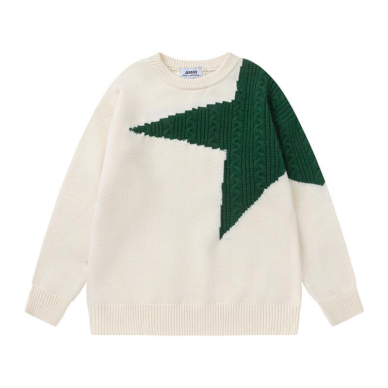 

American Retro Star Round Neck Streetwear Sweater for Youth - Trendy Loose Knitwear for Boys & Girls L абрикосовий