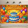 1 unidad, plano 2D, fondo de pastel de cumpleaños con globos de colores, fondo fotográfico duradero para cumpleaños y celebraciones, wsj