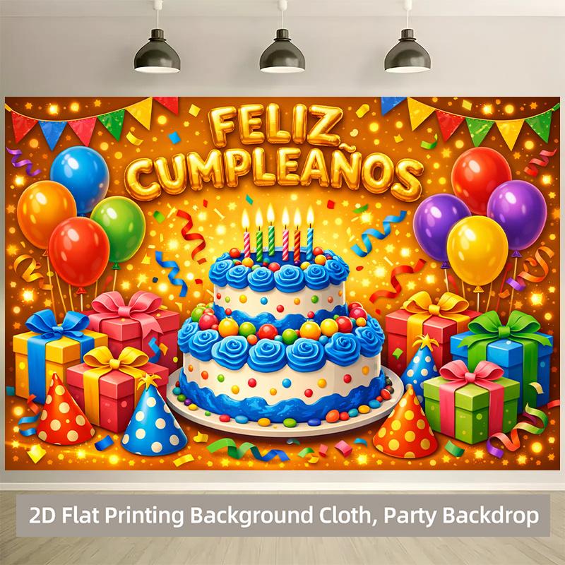 1pc, 2D flat, birthday cake backdrop with colorful balloons, durable photographic backdrop for birthdays and celebration 22