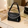 Handmade DIY Black Square Bag, with a Retro and High-end Style, Adorned with Golden Chains and Classic Logo.