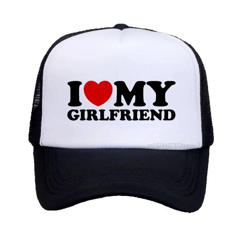 Funny I Love Heart My Girlfriend Hat Cotton Streetwear Pop Summer Visor Baseball Cap Adjustable Mesh Breathable Trucker Hat