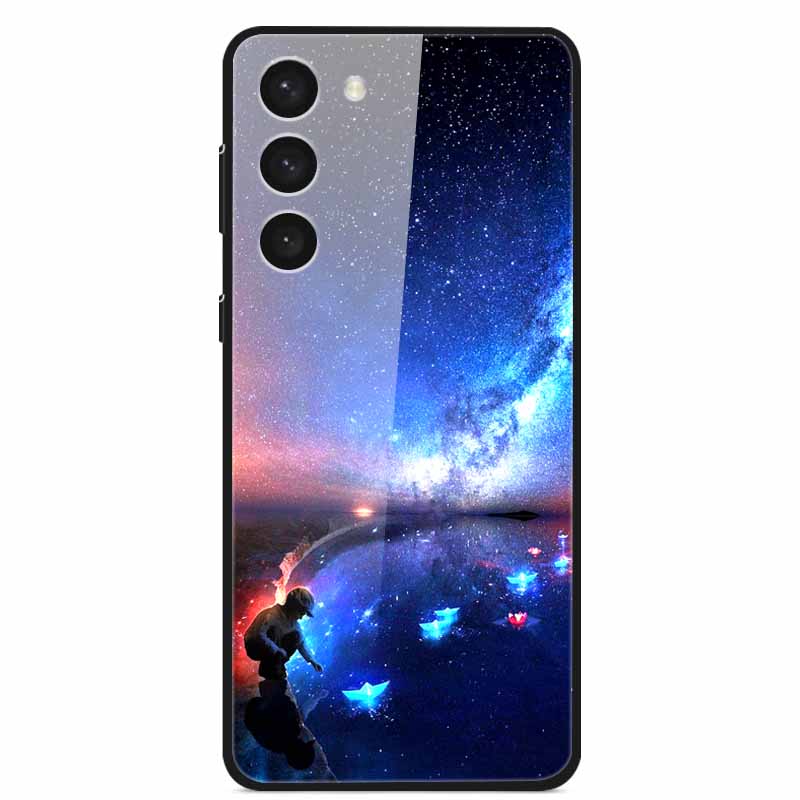 Tempered Glass Case For Samsung S23 Plus 5G Cover Galaxy S 23 Space Hard Back Coque For Samsung S23 Ultra S23+ Bumpers Funda Cat