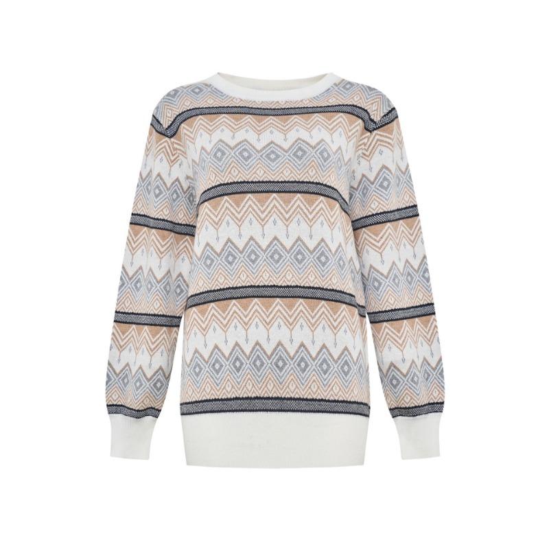 Women's Fall/winter Knitted Jacquard Crew-neck Sweater