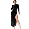 2025 Herbst/Winter Europäisches Damen Velours Maxikleid: Hoher Halsausschnitt, Eng anliegend, Falten-Schlitz