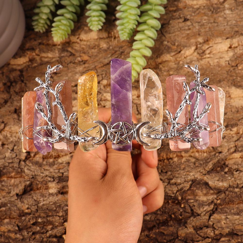 Handmade Amethyst Citrine Crystal Moon Crown Headband