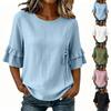 Women's Casual Round Neck Blouse with Double Layer Ruffle Sleeves