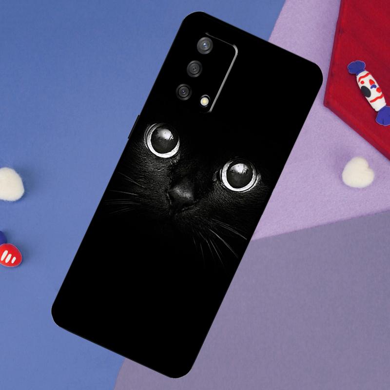 Black Cat Face Kitty Case For Oppo A78 A18 A38 A74 A94 A54 A58 A98 A80 A60 A40 A96 A76 A16 A15 A17 A57 A5 A6 Pro