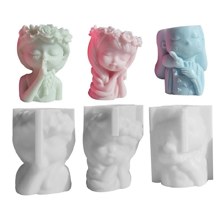 3D Teenager Girl Planter Silicone Mold Candle Candy Decorating Tool Household