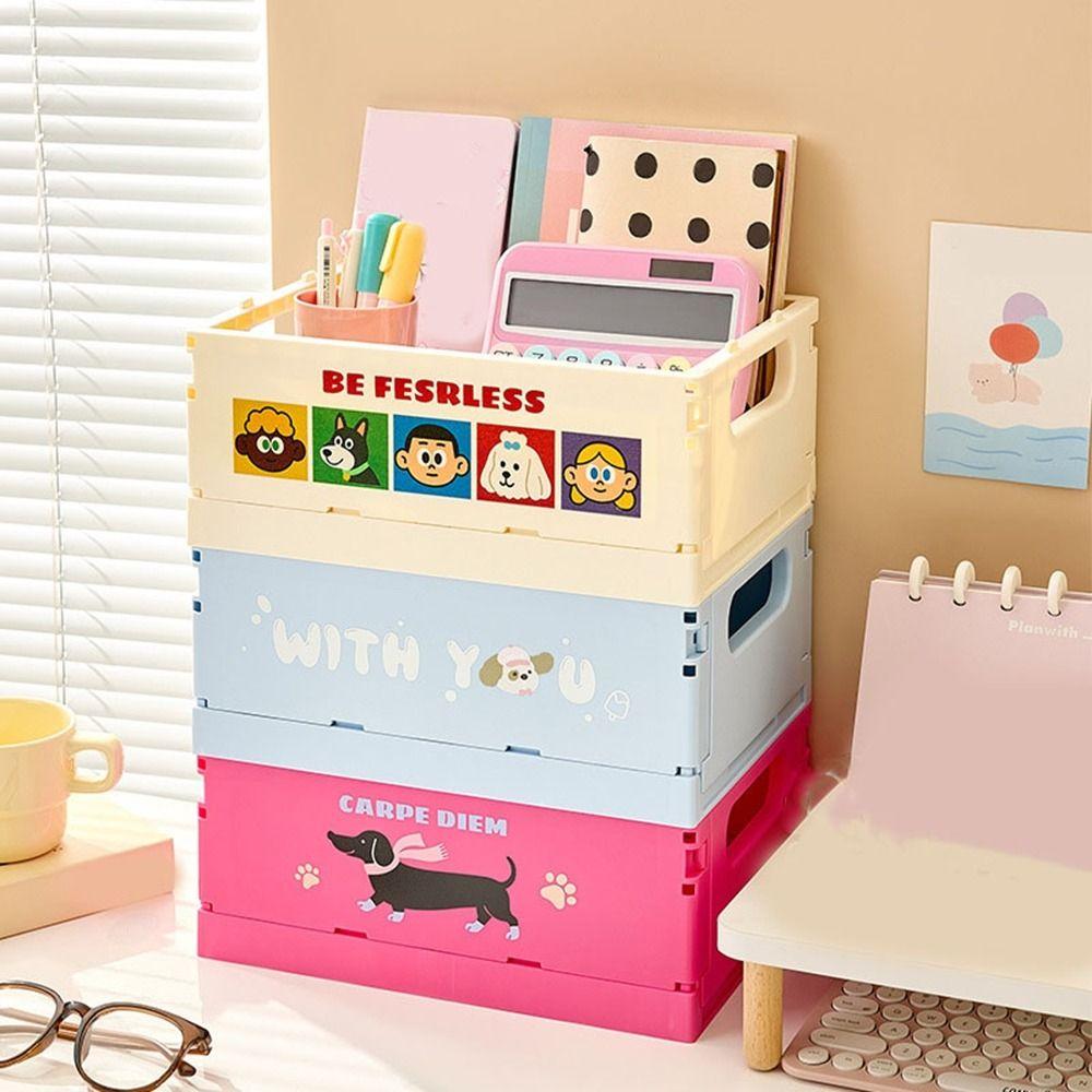 Dopamine Foldable Storage Basket Cartoon Stationery Cosmetic Rack Sundry Organizer  Desktop