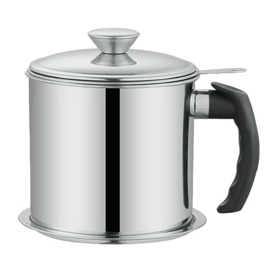 Edelstahl Ölfilterbehälter mit Feinmaschen-Sieb 1,4/1,8L Große Kapazität Küchenölkrug zum Frittieren Kochen Rostbeständig Hitzebeständig Ölkanne