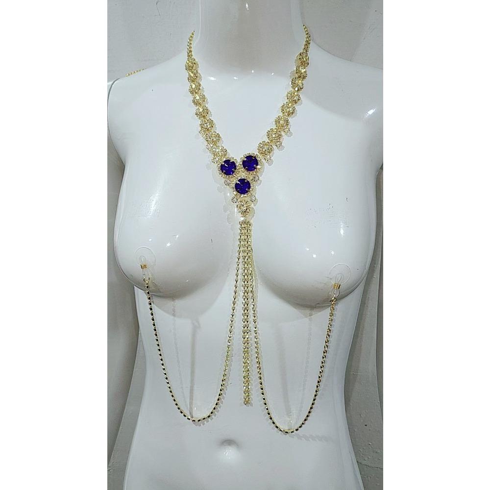 

European and American Blue Diamond Water Diamond Nipple Chain Set, Body Chain, Women s Nightclub Accessories, Personalized Trendy Accessories золотой