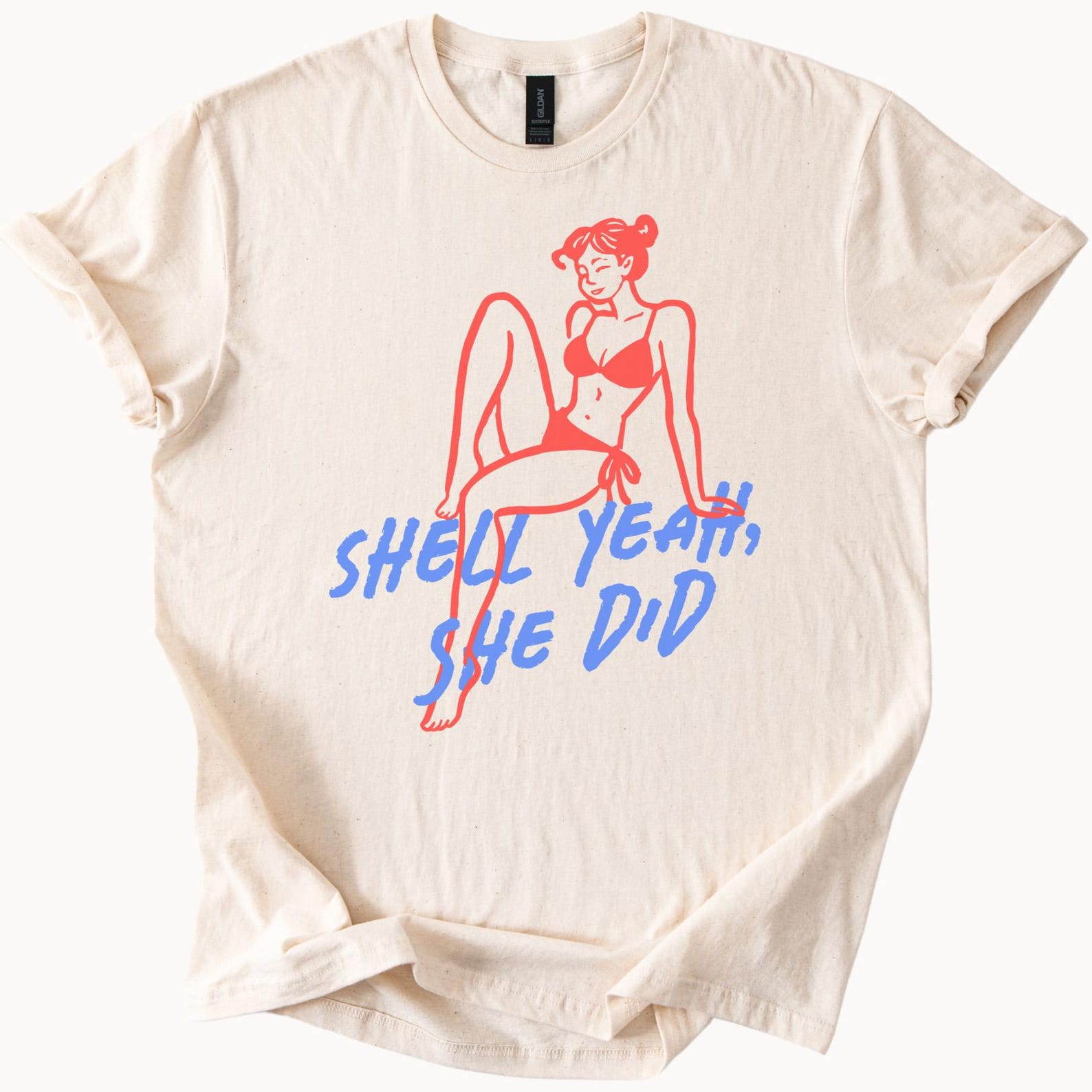 Shell Yeah She Did Graphic Tee Bikini Girl Empowerment Shirt Feminist Beach Summer Aesthetic Graphic T Shirt for Men 140