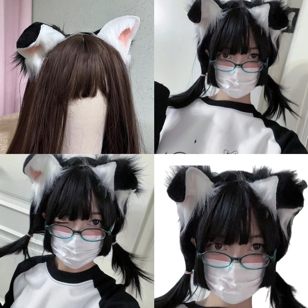 Akita Dog Ears Plush Headband Soft Comfortable Headwear Furry Animal Ear Costume Accessory for Parties and Cosplay