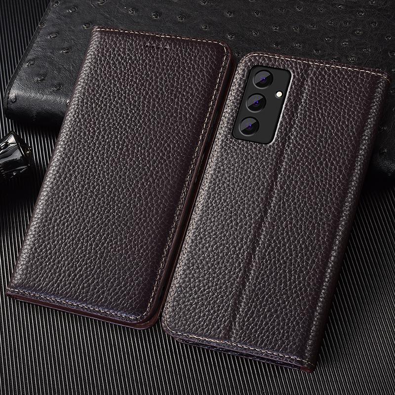 Litchi Echt Leer Flip Hoesje voor Samsung Galaxy A04 A14 A24 A34 A54 A05 A15 A25 A35 A55 A06 A16 A26 A36 A56 Cover Cases