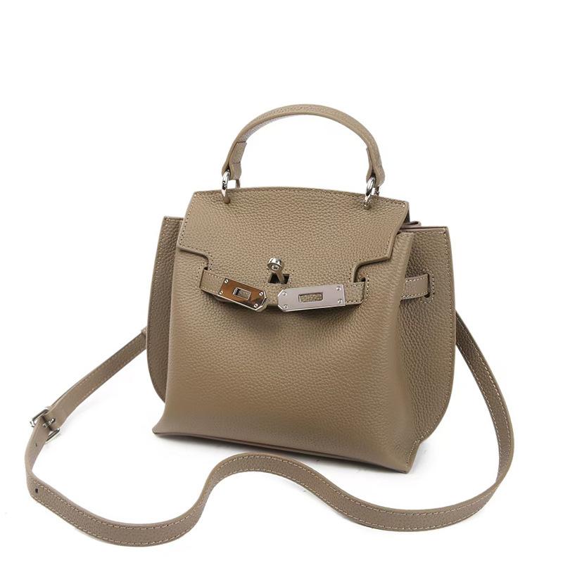 Early Spring New Fashion Niche Design Top Layer Togo Leather Kelly Handbag Shoulder Bag Lock Buckle Elegant Versatile