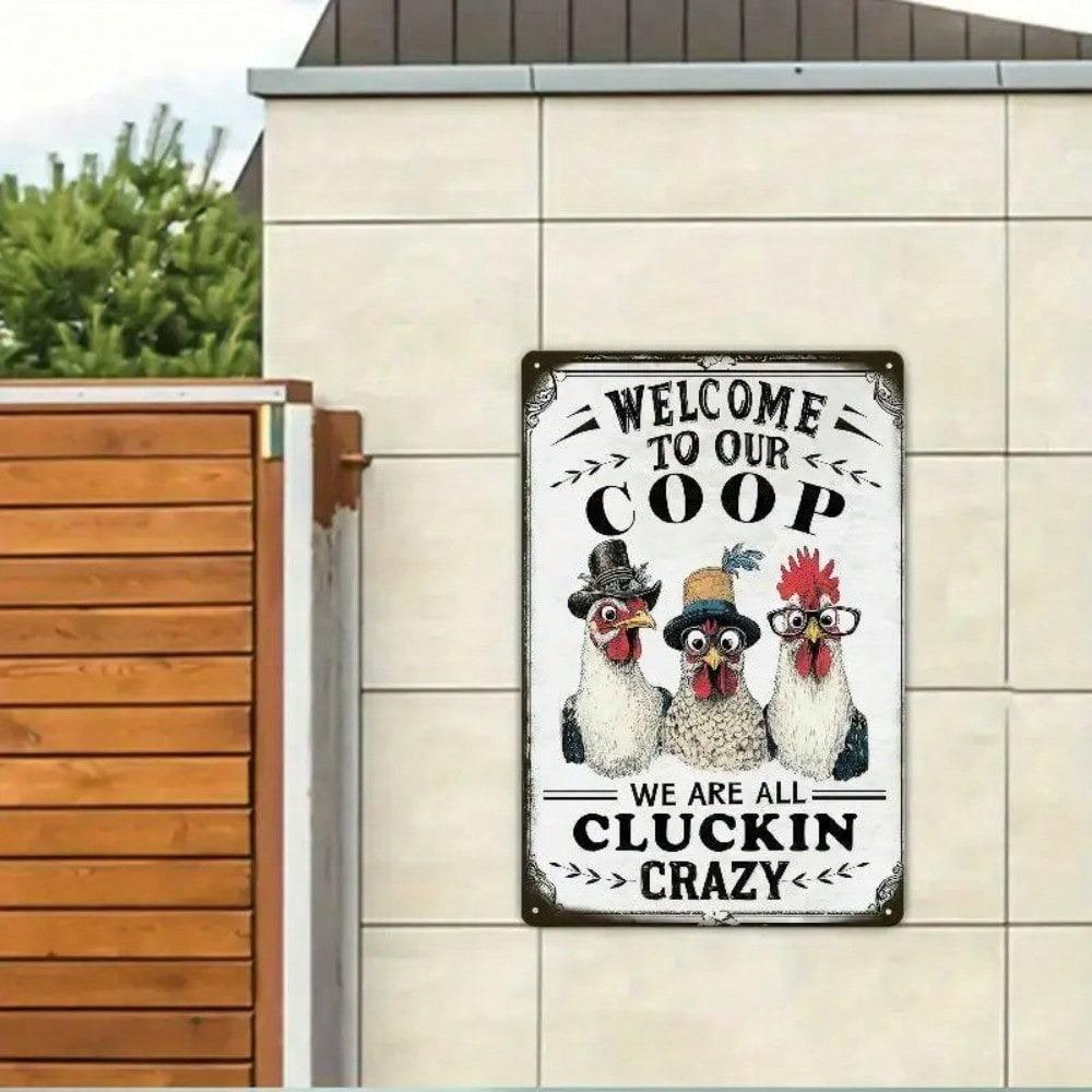 Farmhouse Chicken Coop Sign Vintage Wall Art Rooster Hens Metal Plaque Rustic Welcome Decor