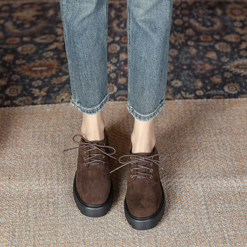 10Cm Small Inner Height Increase High Heel Thick Sole Lace-up Small Leather Shoes Women's New Single Shoes