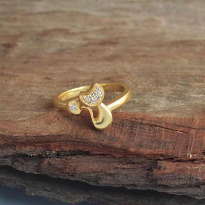 Δαχτυλίδι Γατάκι με Ζιργκόν 925 Ασήμι Στερεό Επιχρυσωμένο με Κίτρινο Χρυσό Κοσμήματα Δαχτυλίδι Γυναικείο