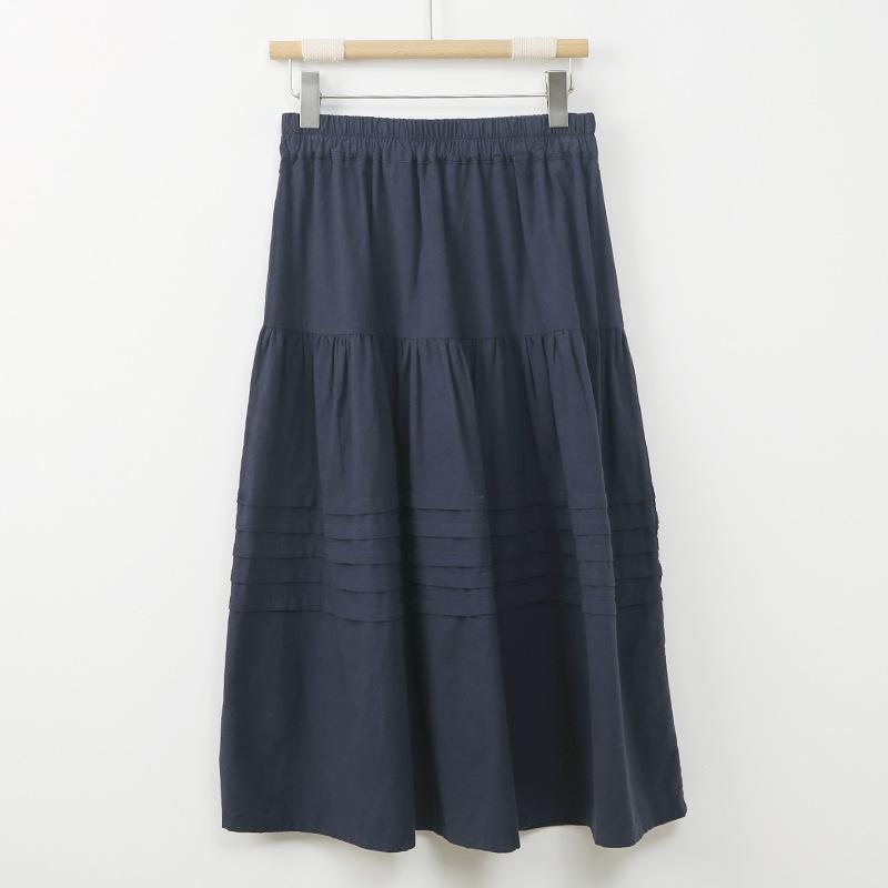 Johnature Women Patchwork Skirts Elastic Waist Solid Color Cloths Spring Casual Skirts