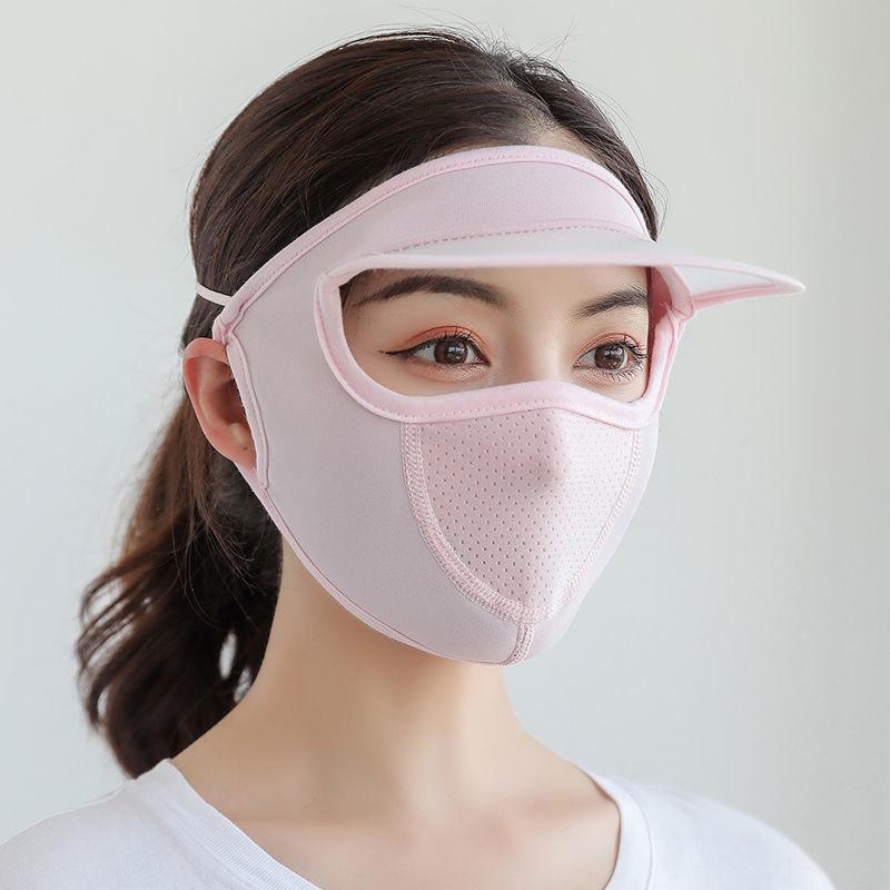 Women Summer Sun Hat With Mesh Breathable Ice Silk Mask Outdoor Worker Anti-Uv Full Face Cover Sunscreen Sunshade Cycling Cap