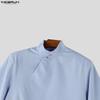 INCERUN Summer Men Stand Neck Short Sleeve  Splits Casual Long T-shirts Tee
