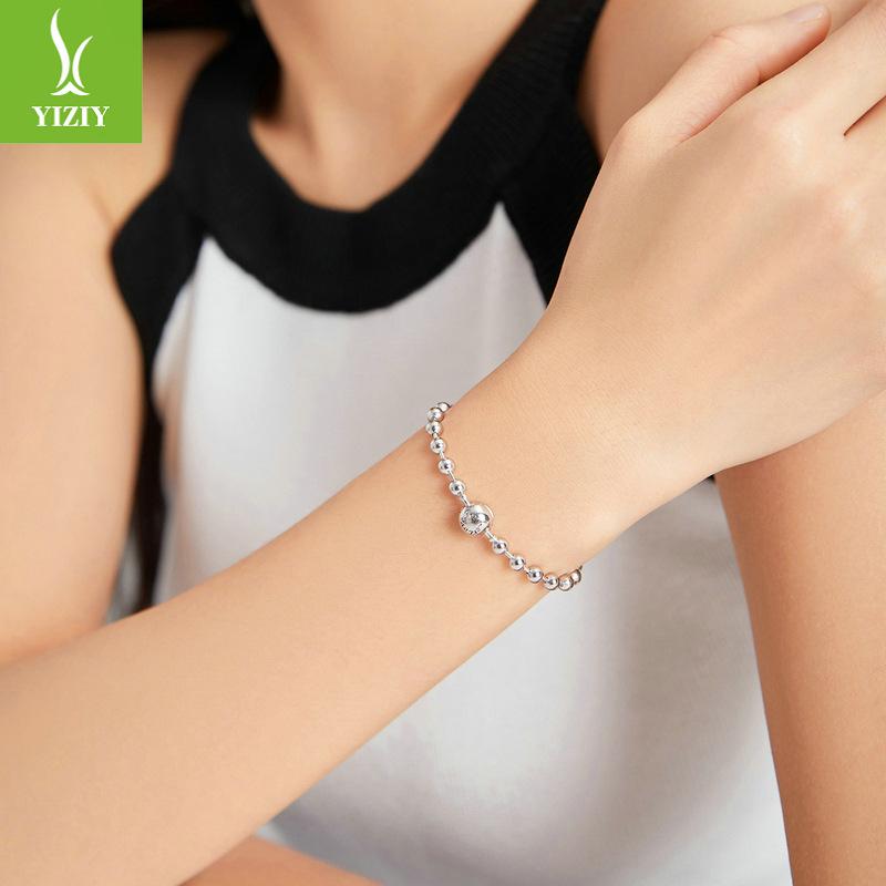 S925 Sterling Silver Round Bead Bracelet For Men And Women, Simple Wind-Plated Platinum Hand Jewelry Scb208