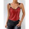 Top Cami da Donna Scollo a V in Rete con Paillettes e Cinturino con Fibbia Metallica per Festa Nightclub Blusa Senza Maniche Monocolore
