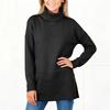 Women's Solid Color Slit Round Neck Sweatshirt Casual Top Loose Long Sleeved Top