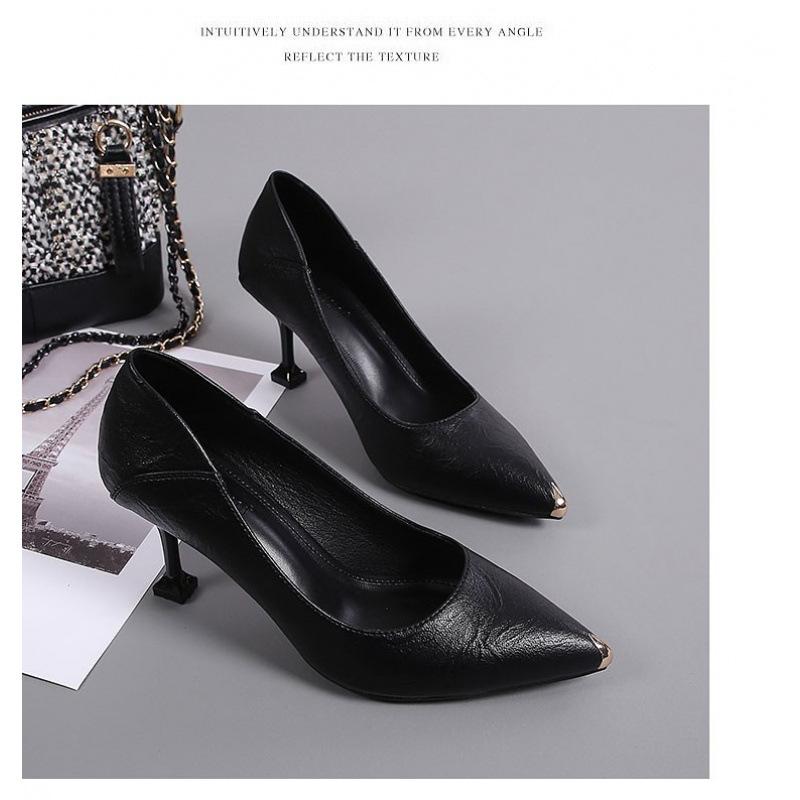 Soft leather thin heels pointed high heels fashion mother shoes 2025 spring and autumn new breathable shallow mouth single shoes women's work shoes