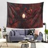 Mystical Red Blossom Tree Tapestry Full MoonStarry Sky Intricate Branches for Enchanting and Atmospheric Home Decor Wall Art
