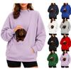 Women's Fashion Drop Shoulder Long Sleeve Pullover Sweatshirt with Pet and Baby Pouch Casual Top