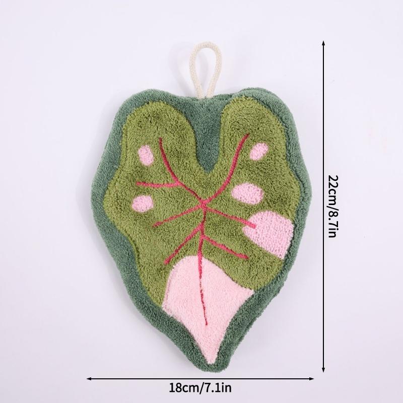 Thickened Plush Kitchen Towel Infusion Shaped Washable Clear Plant Print Hanging Absorbent Towel Household Decorative Towel