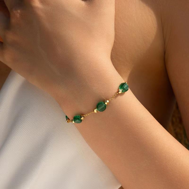 Ins Wind Colored Glass Diamond Bracelet Small Fresh INS Natural Simple Model, Dopamine Handmade Chain
