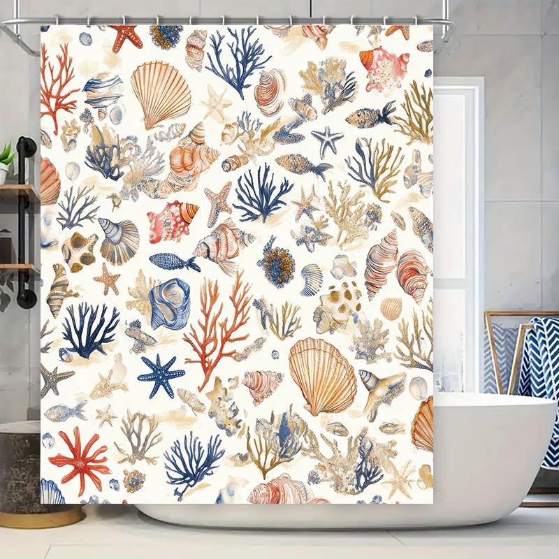 Sea Life Patterned Shower Curtain Navy Blue Coral Red Fish Shellfish Bath Decor Set 72 X 84 Inches AliExpres