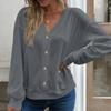 Podzimní Tenké Ležérní Pletené zboží Jednobarevné Knoflíček Výstřih do V Pletený Cardigan Ženy Volný Tenký Svetr S dlouhým rukávem Kabát Kancelář Ladies 28756