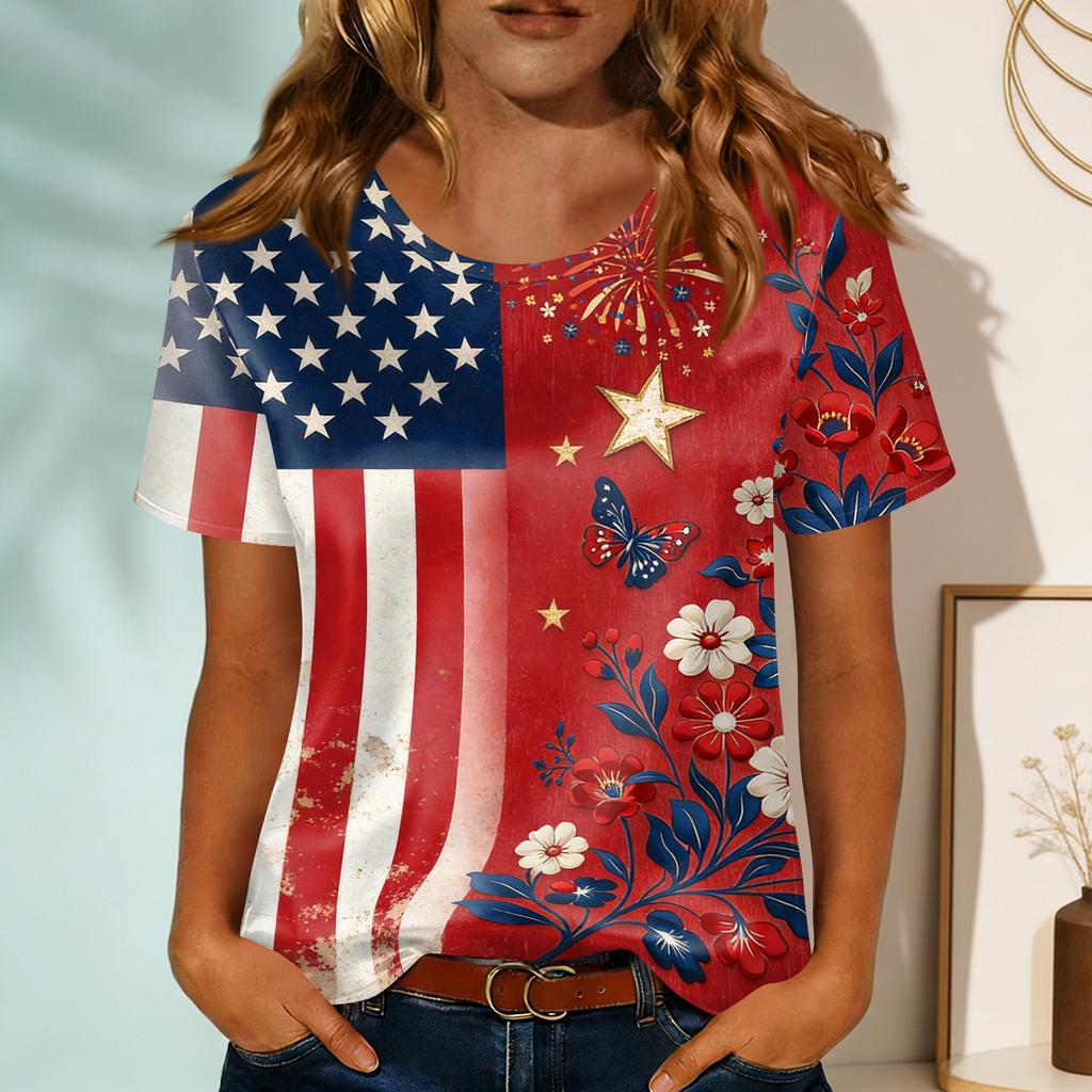 Women's Fashionable Casual Round-neck Printed Short-sleeved T-shirt Top