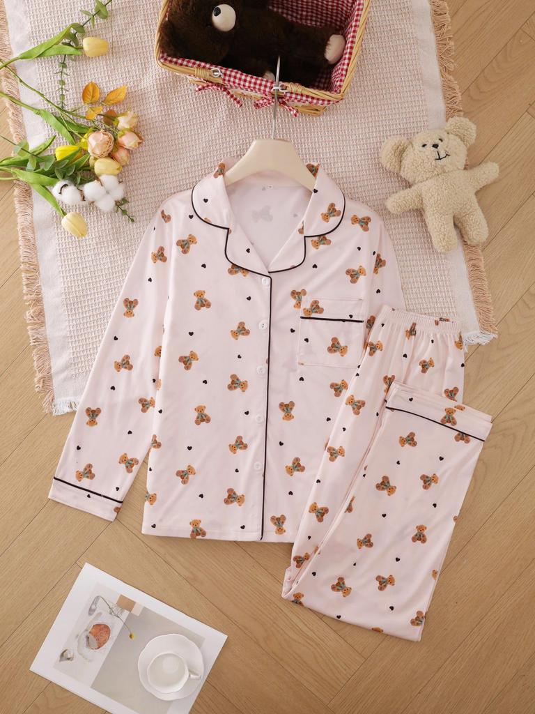 Grensoverschrijdende Nieuwe Stijl Pyjama Set met Lange Mouwen - Comfortabel, Ademend, Casual Kleding met Reverskraag, Geschikt voor Buiten of Thuis