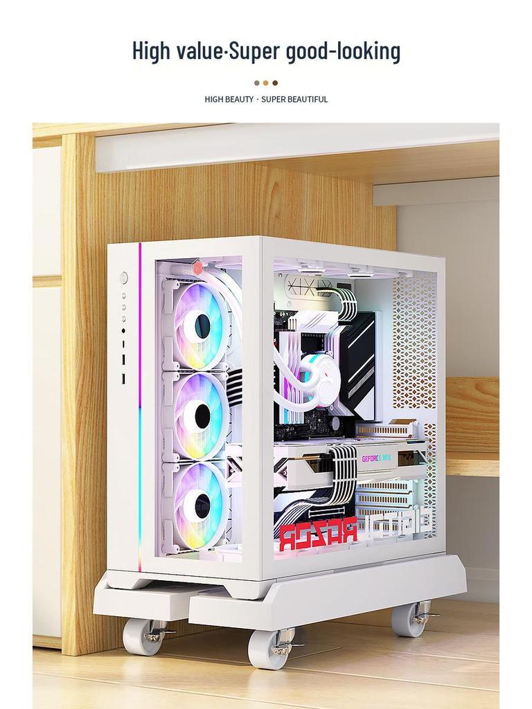 Adjustable Desktop PC Stand with Wheels and Cooling