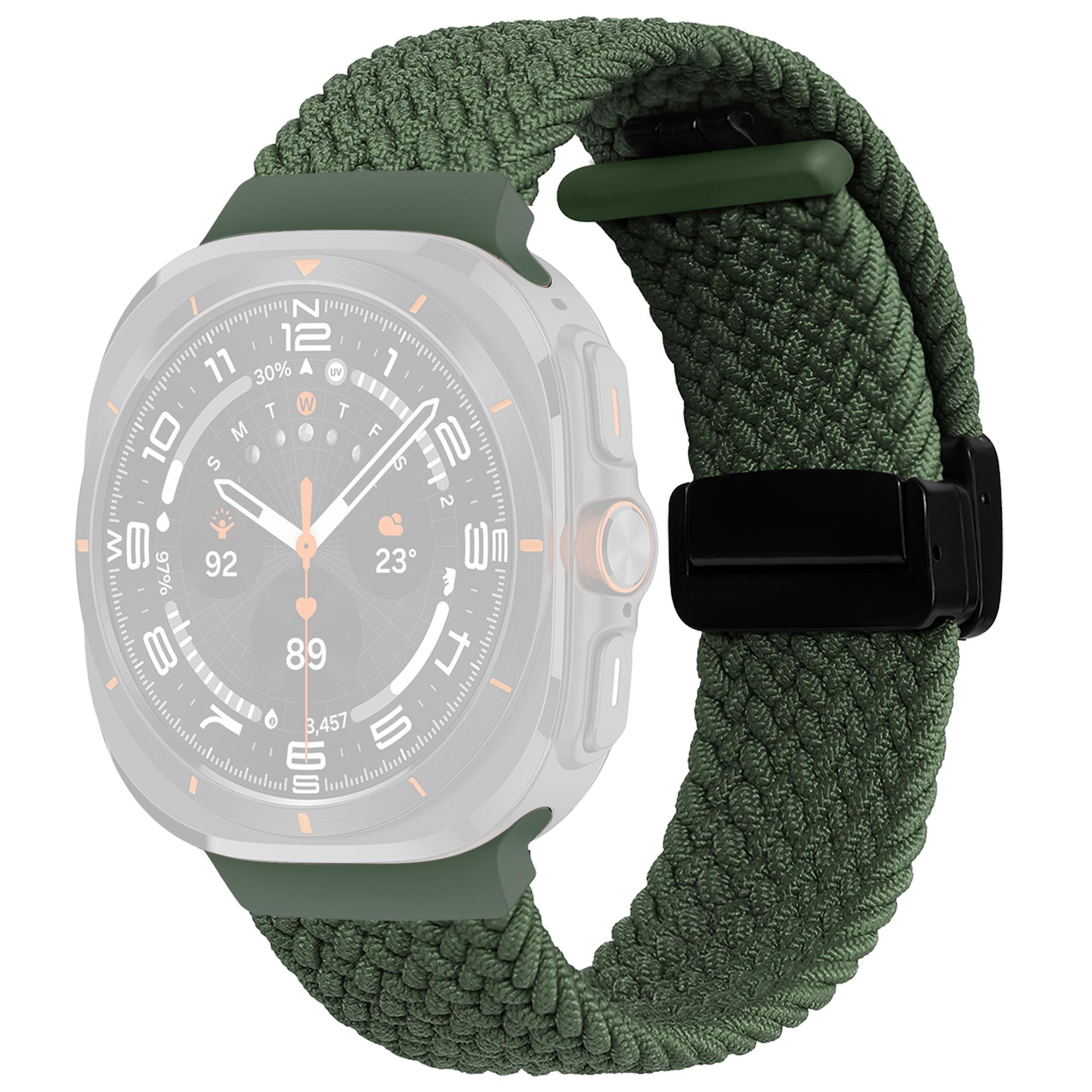 

For Samsung Galaxy Watch Ultra 47mm Braided Wrist Band Magnetic Folding Buckle Watch Strap Green