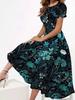 Printed Casual Square Neck Short Sleeve Long Dress, Loose Women Maxi Dress Suitable For Summer Boho Suitable For Going Out Chic Dress,Casual