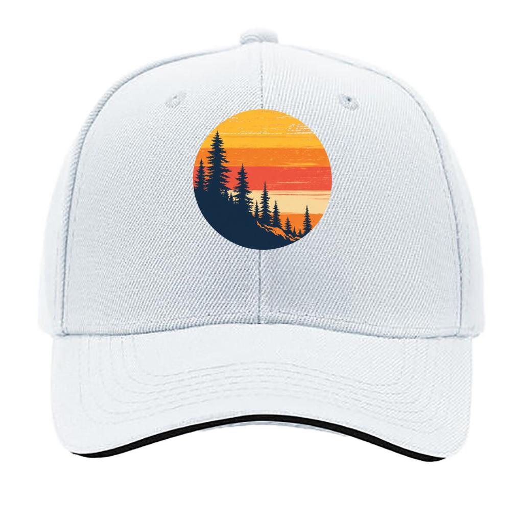Retro Sunset Pine Forest Silhouette Sandwich Baseball Cap Sun Cap Outdoor Workouts Hat