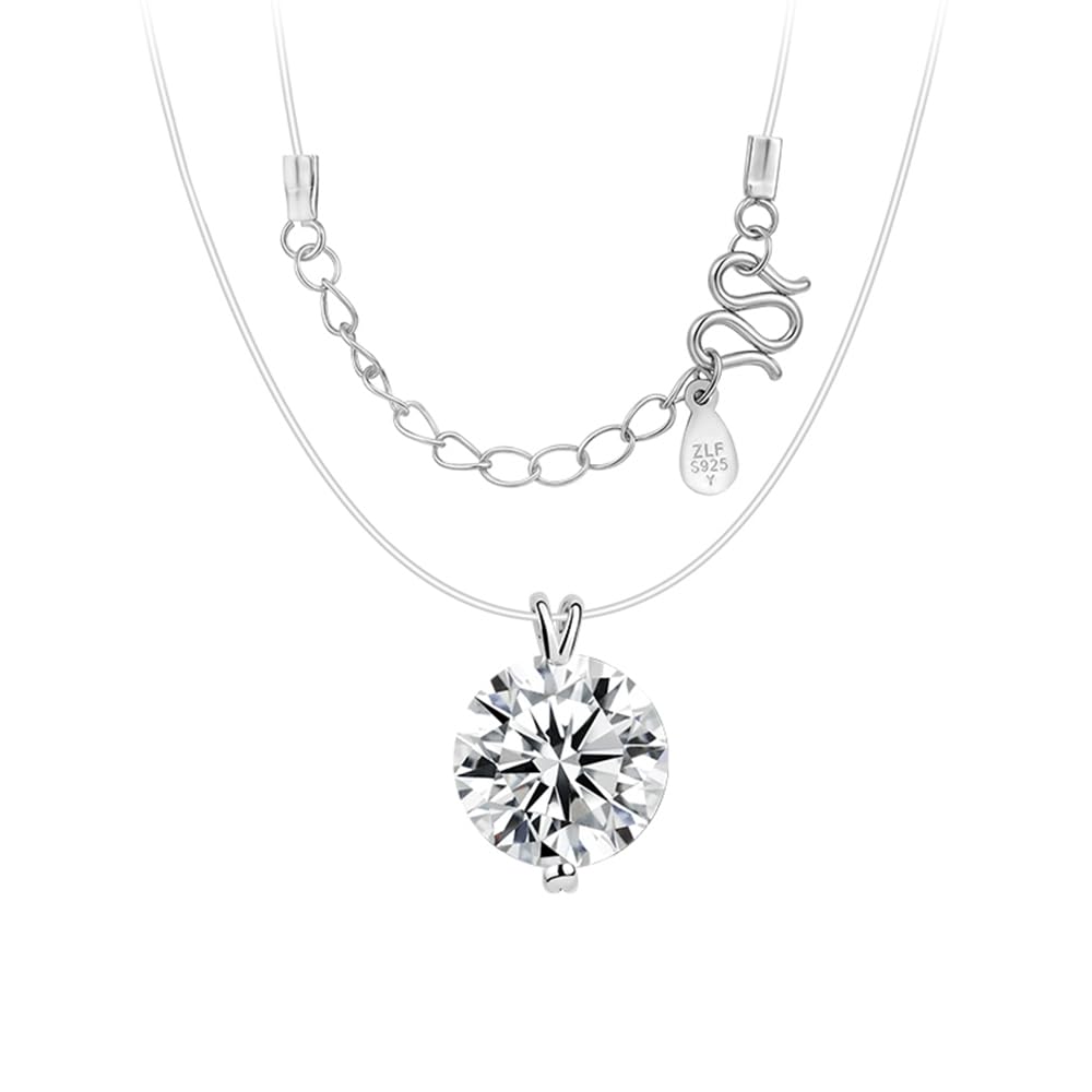 

[OHOL] Hidden Necklace, Transparent Fishline Design, Women s, Round Zircon, Cut, Simple Design, Lightweight, Clear, Pure Sexy, Gift Box Included,