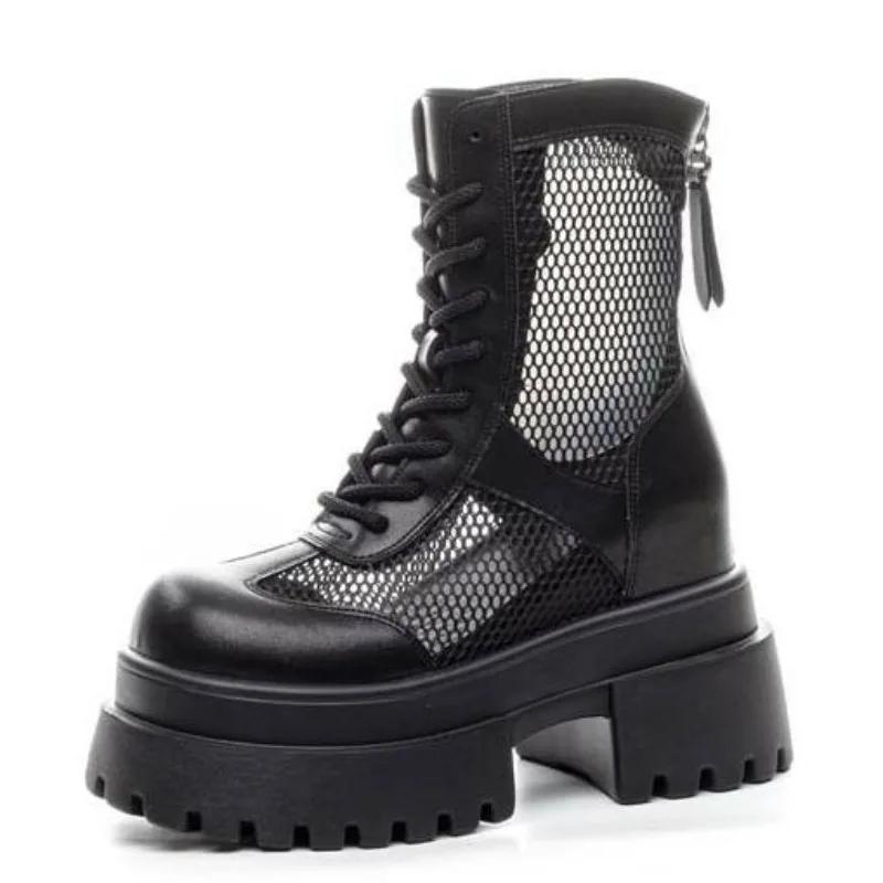 

Модные Высококачественные 10СМ Натуральная Кожа Полые Мэри Джейн Женские Тапочки Ботильоны На Щиколотке Туфли Лодочки Летние Босоножки на Платформе и Танкетке 40 чёрный