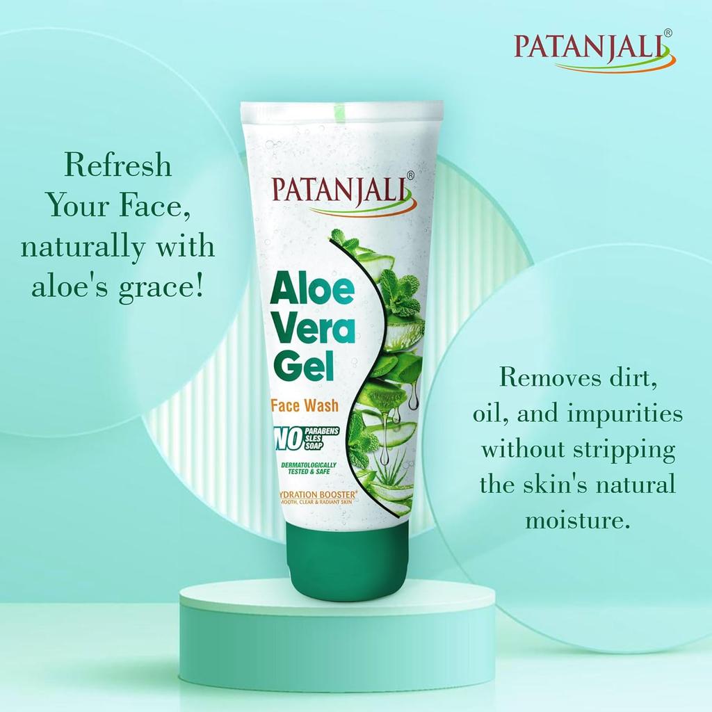Patanjali Aloe Vera Gel Face Wash 60ml Pack Of 3 Mild Foaming Hydrating Gentle Cleanser For All Skin Types