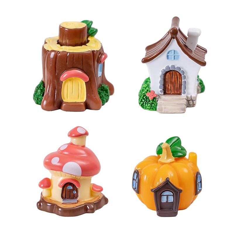 Mini Cartoon Mushroom Pumpkin House Micro Landscape Decoration For Car Home Desktop Ornaments