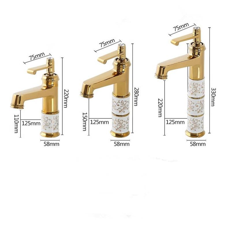 Gold Bathroom Faucet Brass and Ceramic Rose Gold Basin Faucet Deck Mounted Bathroom Water Tap Hot & Cold Mixer Tap Sink Faucet