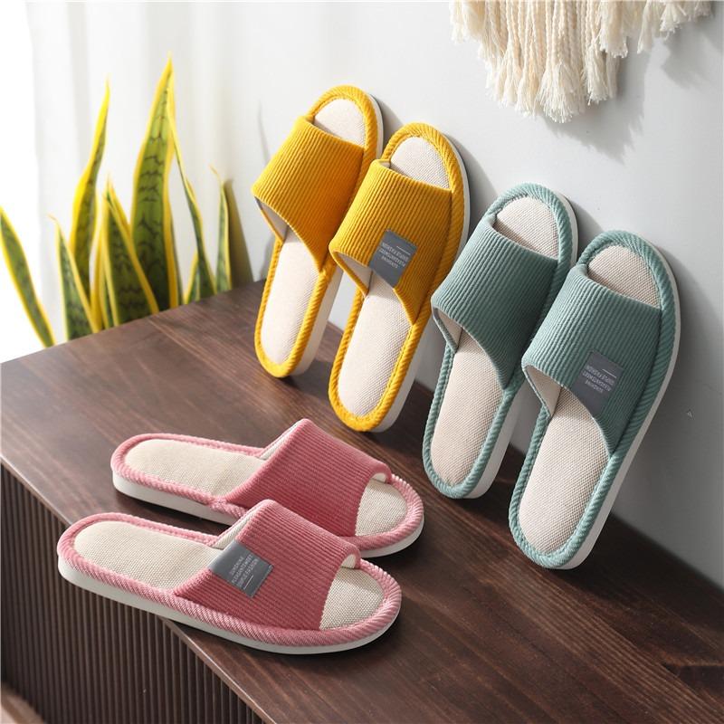 Four Seasons Linen Slippers Women's Home Cute Autumn and Winter Non-slip Sweat-absorbing Cotton and Linen Cloth Couple Floor Slippers Men
